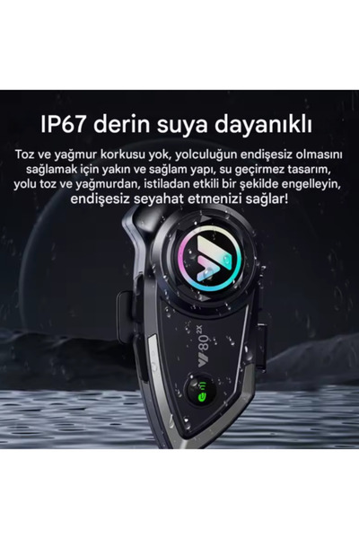 SONREİR Y80 İnterkom Motosiklet Kask Kulaklık Bluetooth 5.3 Type-C Su Geçirmez İntercom Set İphone Android