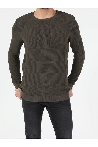 Colin's Slim Fit Round Neck Men's Green Sweater