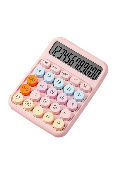 Choice Pink Mechanical Calculator 12 Digit Large Lcd Display Big Round Button Cute Candy Colored Calculator
