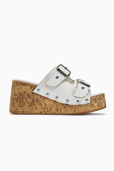 Limoya Ratka White Double Banded Platform Heeled Women's Slippers