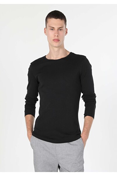 Colin's Slim Fit Yuvarlak Yaka Düz Erkek Siyah Uzun Kol Tişört