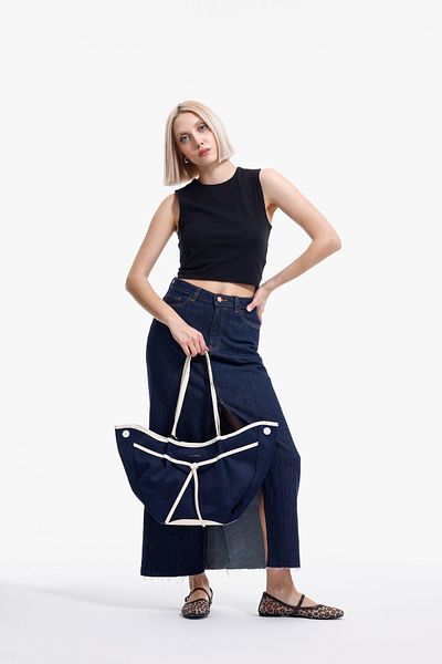 LOVENTA Geantă tote Niesha Allure bleumarin și bej