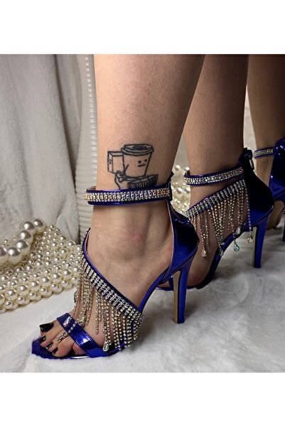 Galanthus Shoes Amethysta Kristal Sarkıntılı Taş Tasarımlı 11 cm Mor Topuklu Ayakkabı