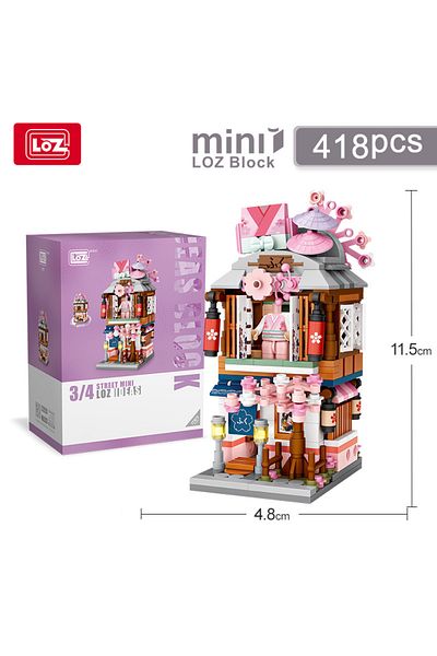 Choice With box LOZ Mini Street View Series Japanese matcha shop Ramen Canteen Kimono shop Building house m