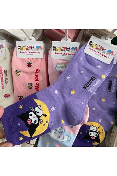 SANRIO Kuromi Kawaii Socks Anime Hello Kitty Kuromi Autumn And Winter Sweet In The Tube Cartoon Sock