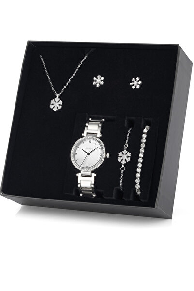 Forentina Beyaz Kar Tanesi Kolye Küpe Bileklik - Saat Seti Hediyesi - Ps1047