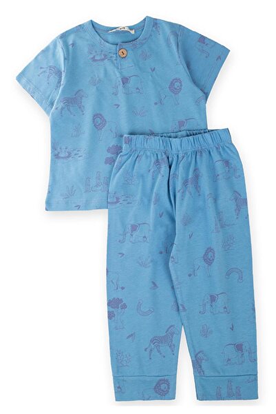 Cigit Animal Printed Pajama Set 1-5 Years Blue