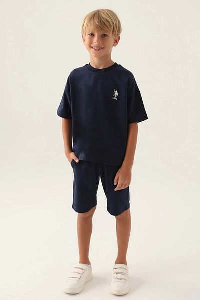 U.S. Polo Assn. BAZA. Costum bermuda pentru băiat, drept negru, cu licență Polo Assn
