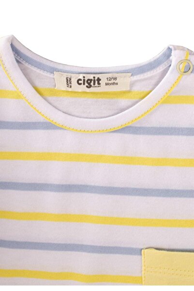 Cigit Striped Capri Set 1-6 Years Ecru