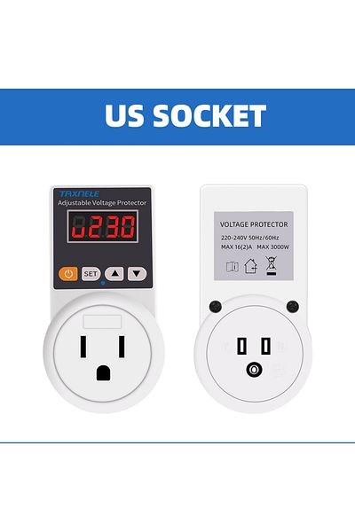 Choice Us Plug Automatic Voltage Protector Socket Ac 220v Adjustable 16a Power Surge Protector Eu Plug Sock