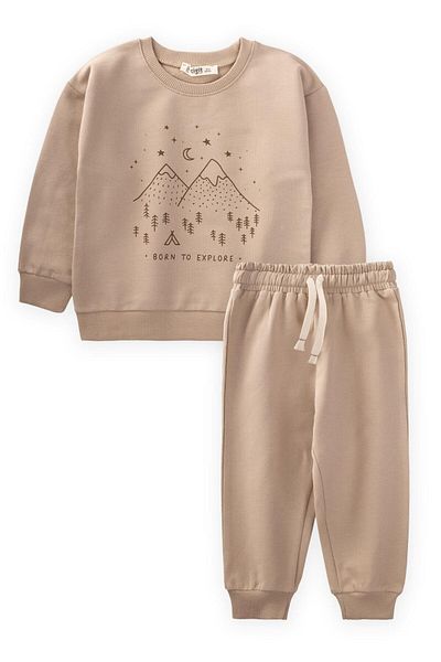 Cigit 1-7 Years Old S Mink Born to Explore Printed Sweatshirt Set