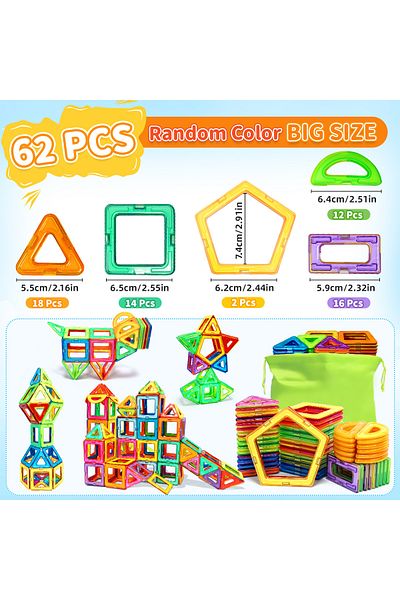 Choice Bag 62pcs Magnetic Building Blocks Big Size 3d Stem Educational Set Toys, Birthday ，learning Toys, R