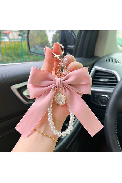 Choice Pink Creative Bow, Pearl Chain Keychain, Women's Fashion Bag Pendant, Car Keychain, Personalized Rib