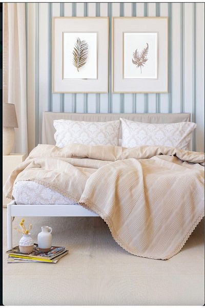Luca Sera Beige Color Double 4 Piece Pique Set