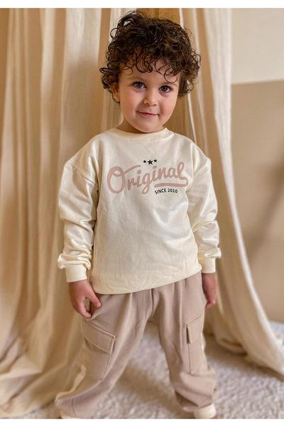 Cigit Originální sada mikiny Cargo Pants s potiskem 2-10 let Ecru
