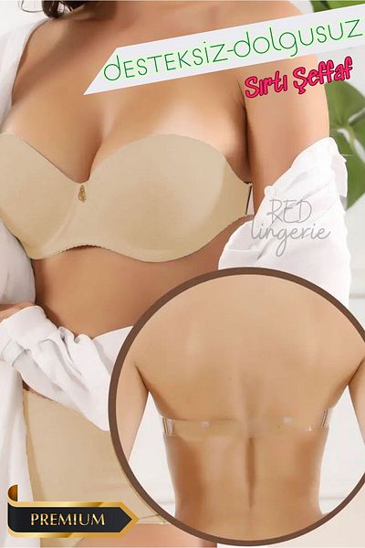 red iç giyim Unpadded (No Filling) Backless Strapless Bra, Evening Dress Bra (Suitable for Wedding, Engagement, Kina)