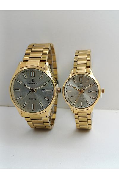 NAUTICAL Two Pieces Steel Lover Couple Wristwatch with Calendar