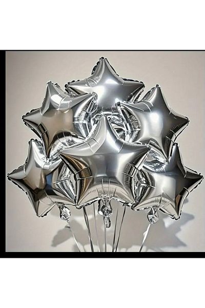 Deniz Party Store Silver Color Star Foil Balloon 5 Pieces 45 cm