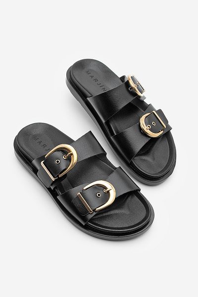 Marjin Papuci de zi cu cataramă dublă din piele naturală pentru femei Gepso Black
