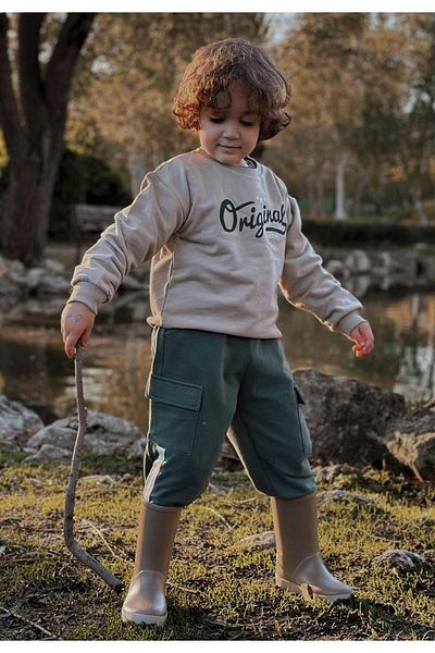 Cigit Originální sada mikiny Cargo Pants s potiskem 2-10 let Mink