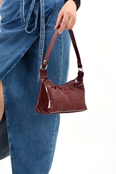 MODA ELF Berk Moda Women's Burgundy Patent Leather Shoulder Bag