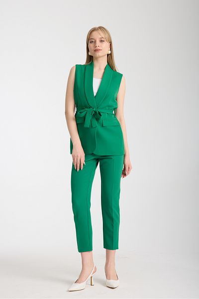 Swass Violet Belted Vest and High Waist Green Trousers Set
