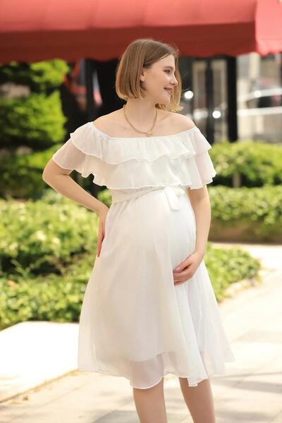 Bersi Butik Women's Carmen Collar White Chiffon Dress
