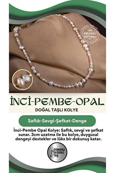 OSMANLI DEĞERLİ TAŞ Inci-pembe Opal Doğal Taş Altın Kaplama Kapama Kolye (3cm...