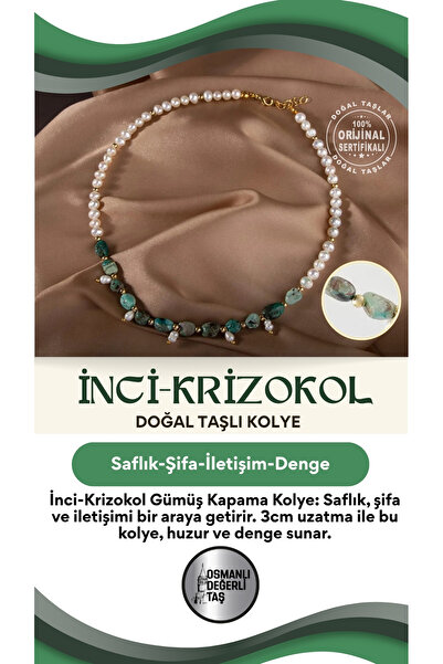 OSMANLI DEĞERLİ TAŞ Inci-krizokol Doğal Taş Gümüş Kapama Kolye (3CM UZATMA İLE BİRLİKTE)