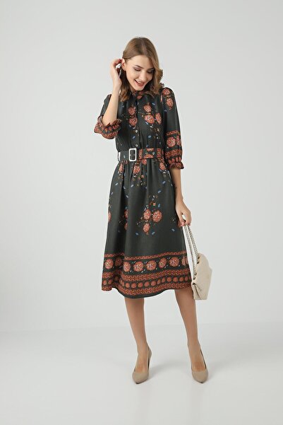 Swass Siyah Çiçekli Elbise