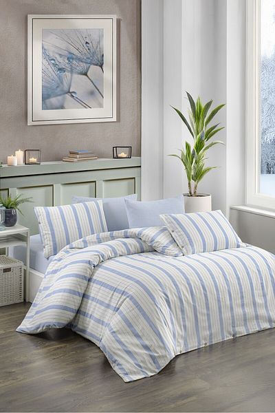CANDAN ÇEYİZ Set de lenjerie de pat albastru natural cu cearșaf dublu