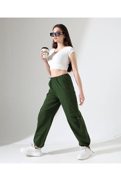 NEWCO Green Parachute Fabric Palazzo Trousers
