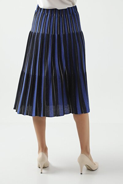 Swass Kadın Mavi Çizgili Örme Etek