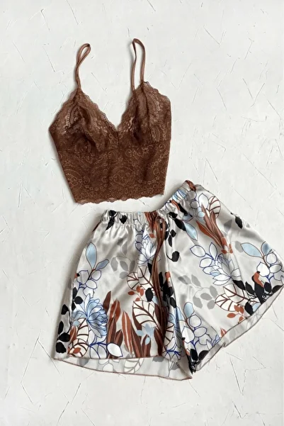 gc gece incisi Lace Bralet Set with Satin Shorts
