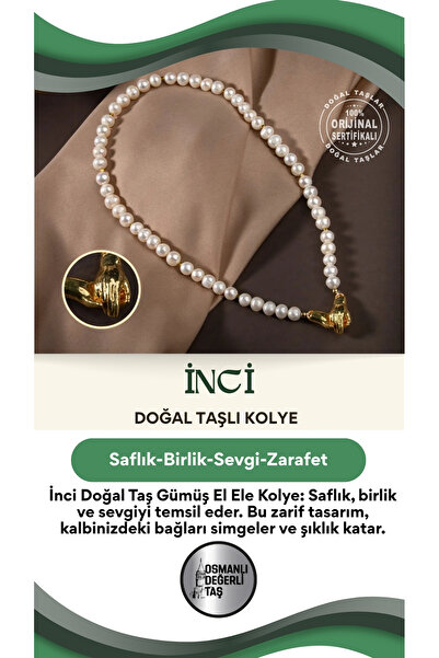 OSMANLI DEĞERLİ TAŞ Inci Doğal Taş Gümüş El Ele Kolye