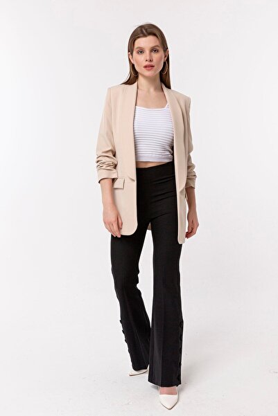 Swass Γυναικείο μπλέιζερ με μπεζ μανίκια με κορδόνια