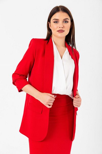 Swass Gathered Sleeve Red Blazer Women's Jacket