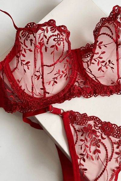 Gece İncisi Large Size Floral Patterned Bra Set