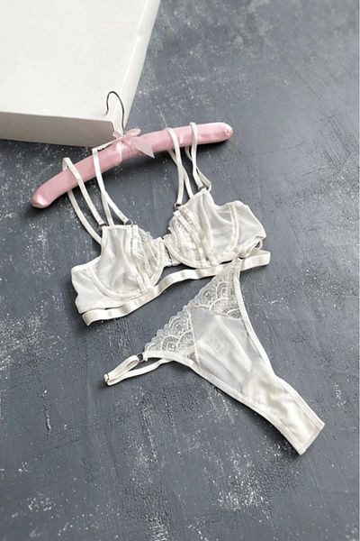 Gece İncisi Unassisted Lace Detailed Bra Set
