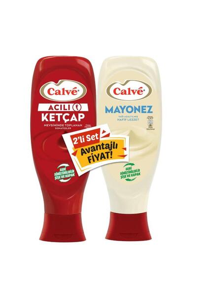 Calve Acılı Ketçap 600 gr + Calve Yağı Azaltılmış Mayonez 540 gr 2'li Set