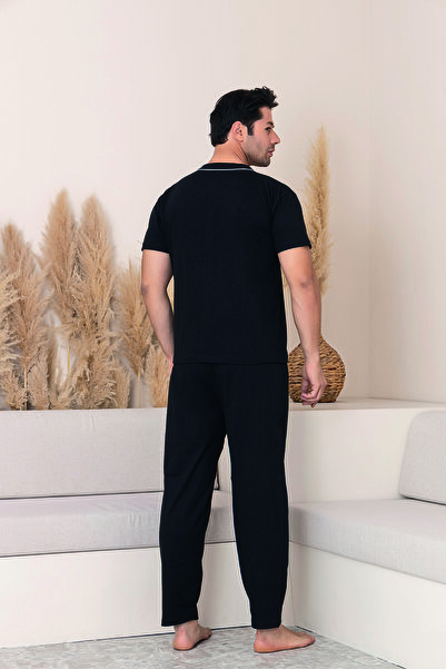 Sude HOMEWEAR ERKEK BİYELİ KISA KOL GÖMLEK PİJAMA TAKIMI