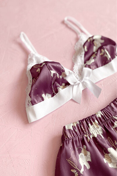 Gece İncisi Set pantaloni scurți din satin cu imprimeu elefant