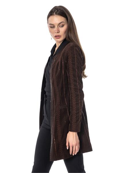 Swass Γυναικείο μπουφάν με παγιέτες καφέ Blazer