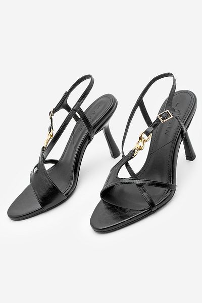 Marjin Women's Chain Strap Heeled Sandals Tolin Black