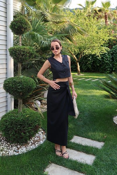 Swass Palma Summer Holly Linen Wrap Skirt Black