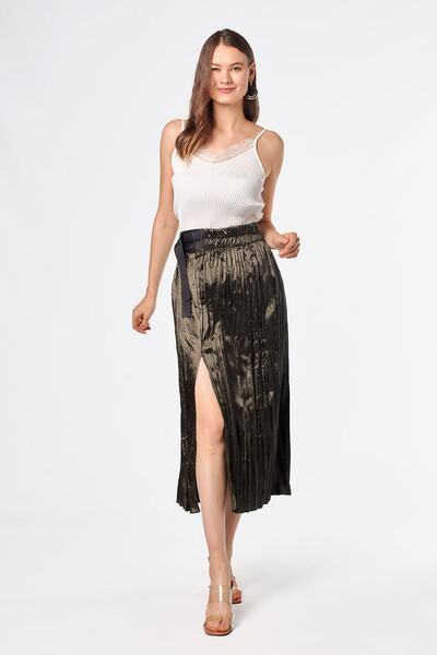 Swass Women's Khaki Satin Skirt