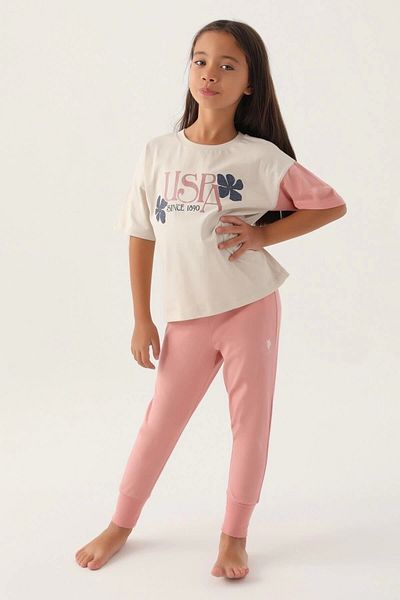 U.S. Polo Assn. Σετ πιτζάμες για κορίτσια με άδεια Rose Beige US Polo Assn