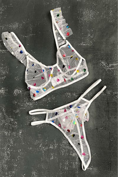 Gece İncisi Set sutien transparent inimă colorată