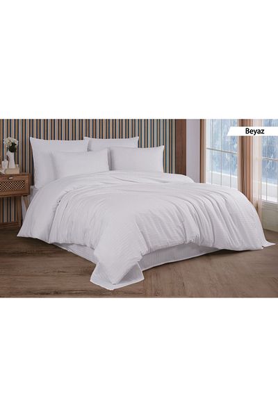 Sivalde Set de lenjerie de pat dublu din satin de bumbac alb