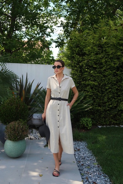 Swass Φόρεμα Palma Summer Gloria από λινό πουκάμισο φυσικό